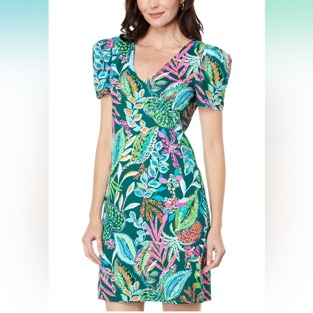 Lilly Pulitzer Green Multi Sunshine Jungle Print Aleece T-Shirt Dress XS NWOT